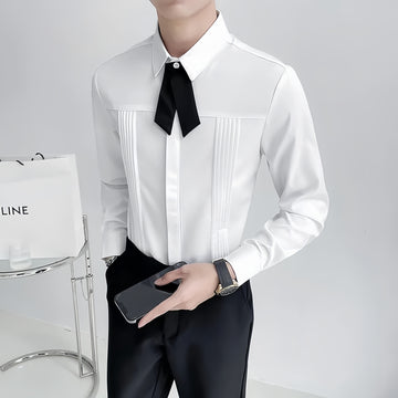 Men's Party Shirts with Tie Front Pleated Long Sleeve