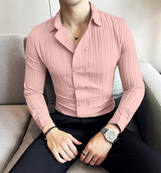 Double Breasted Pale Chestnut Textured Shirt