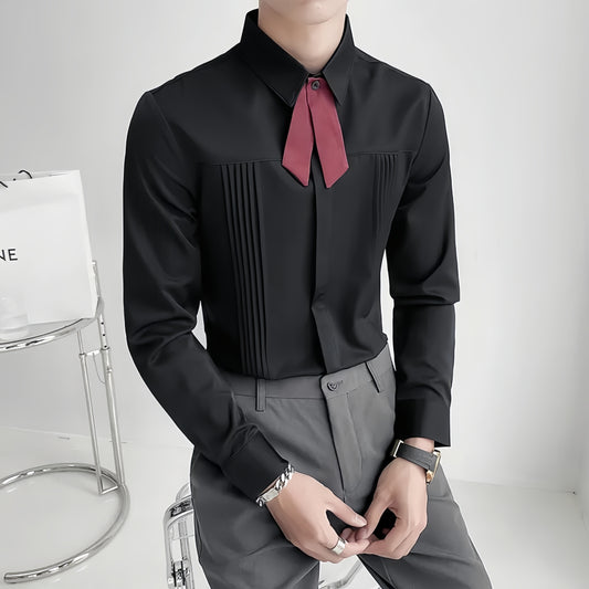 Men's Party Shirts with Tie Front Pleated Long Sleeve