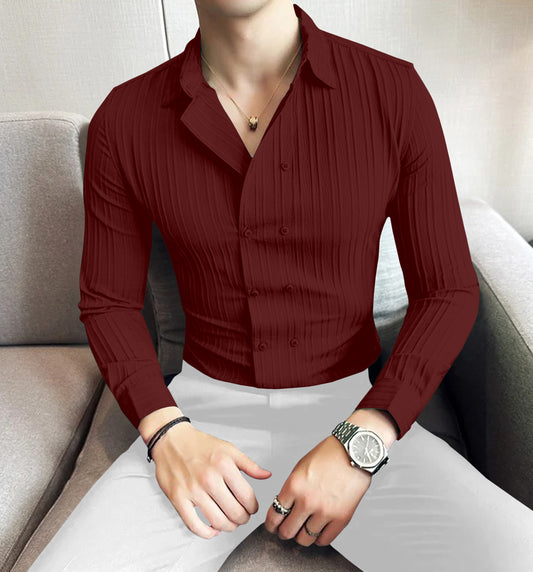 Double Breasted Maroon Textured Shirt