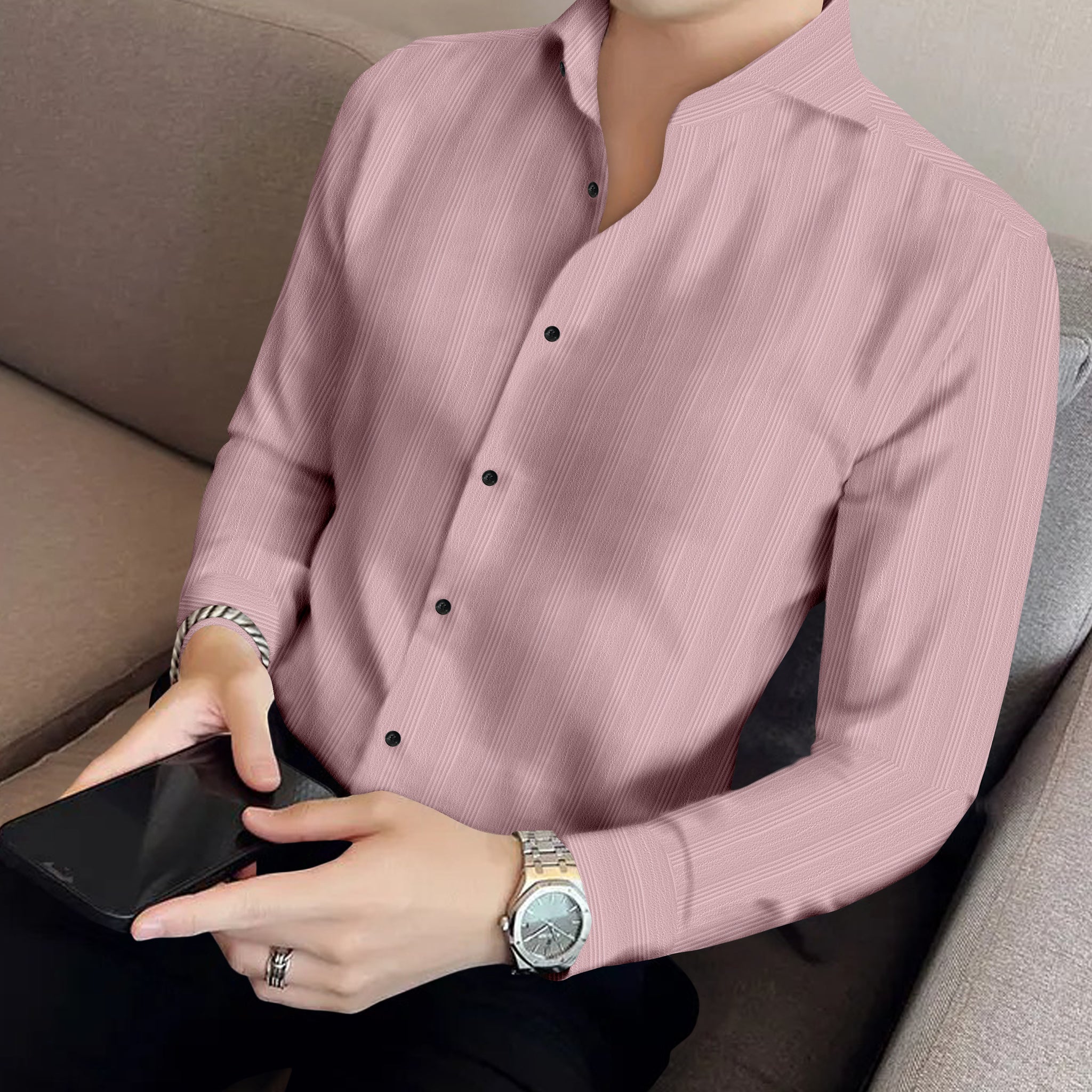 Rich Pink Striped Textured Shirt