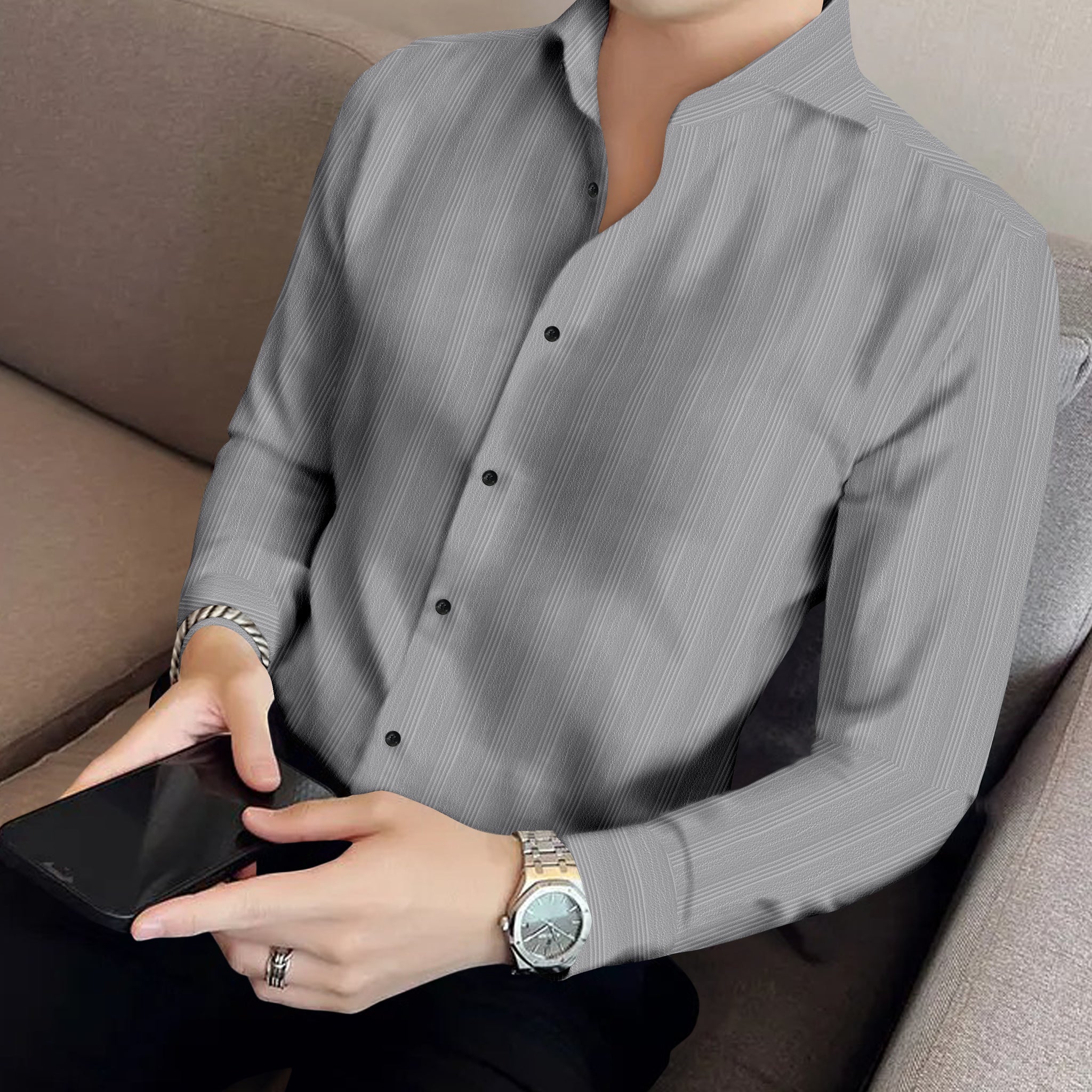 Grey Striped Textured Shirt