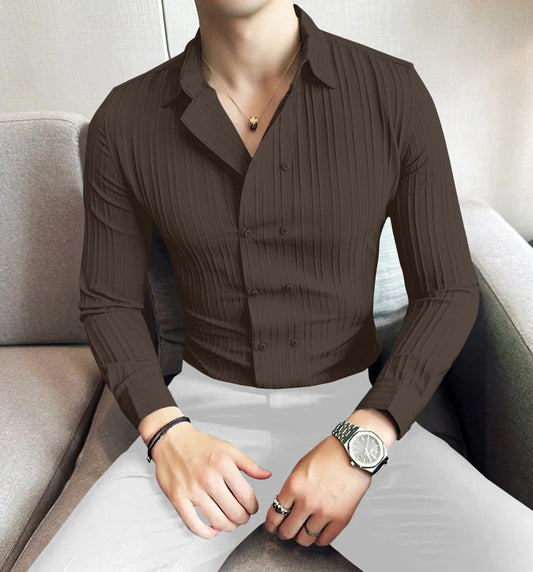 Double Breasted Taupe Textured Shirt