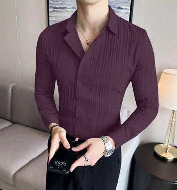 Double Breasted Purple Taupe Textured Shirt