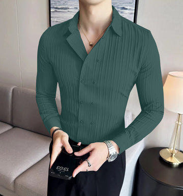 Double Breasted Mineral Green Textured Shirt