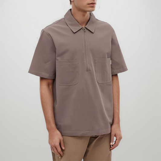 Men short sleeve zip up work shirt made of nylon