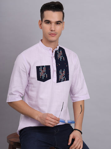 Linen Short Kurta With Mandarin Collar